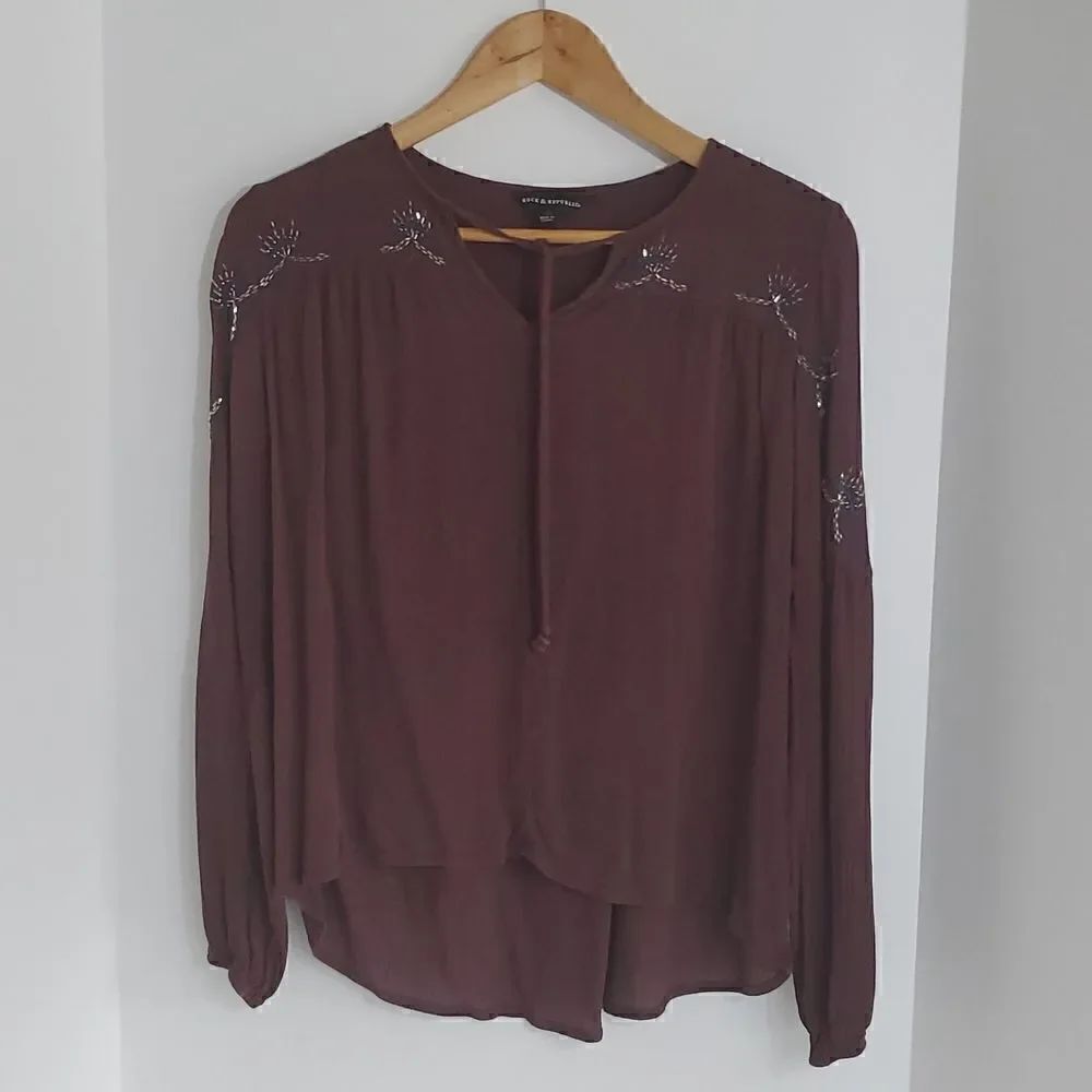 Rock & Republic Long Sleeve Beaded Embroidered Blouse Size XS